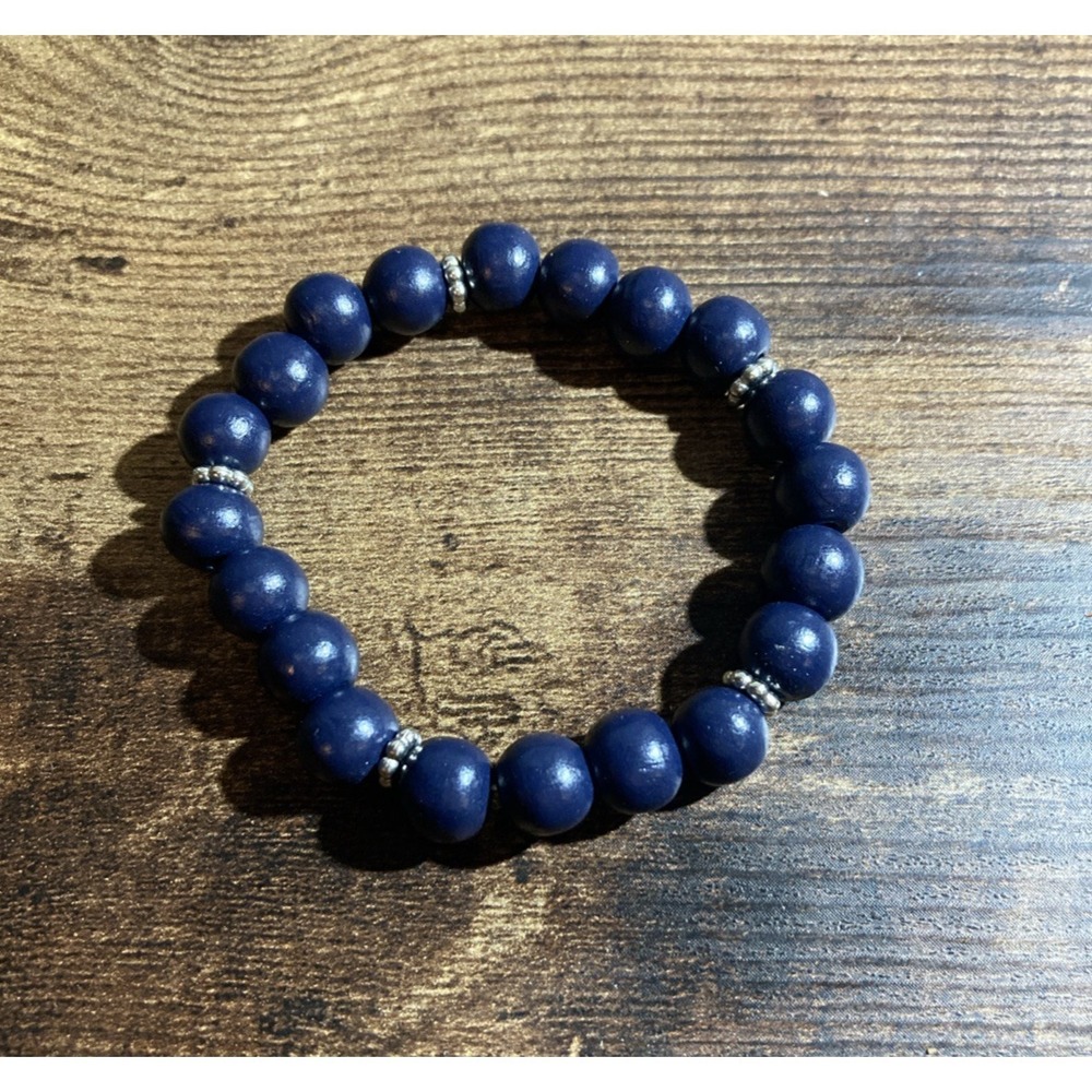Blue & Silver Elastic Boho Protection Bracelet Beaded Stretch Unbranded